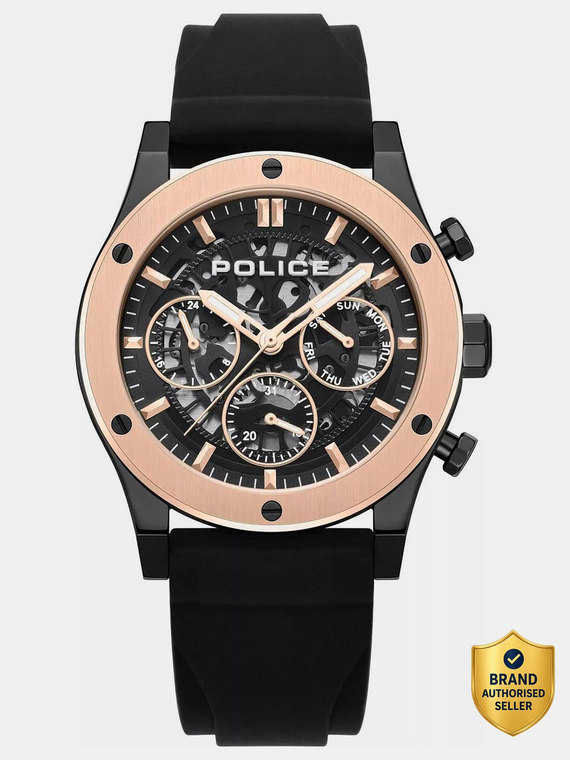 Image of Police Knotty Skeleton Round Dial Silicon Strap Multifunction Watch for Men Analog Watch - For Men