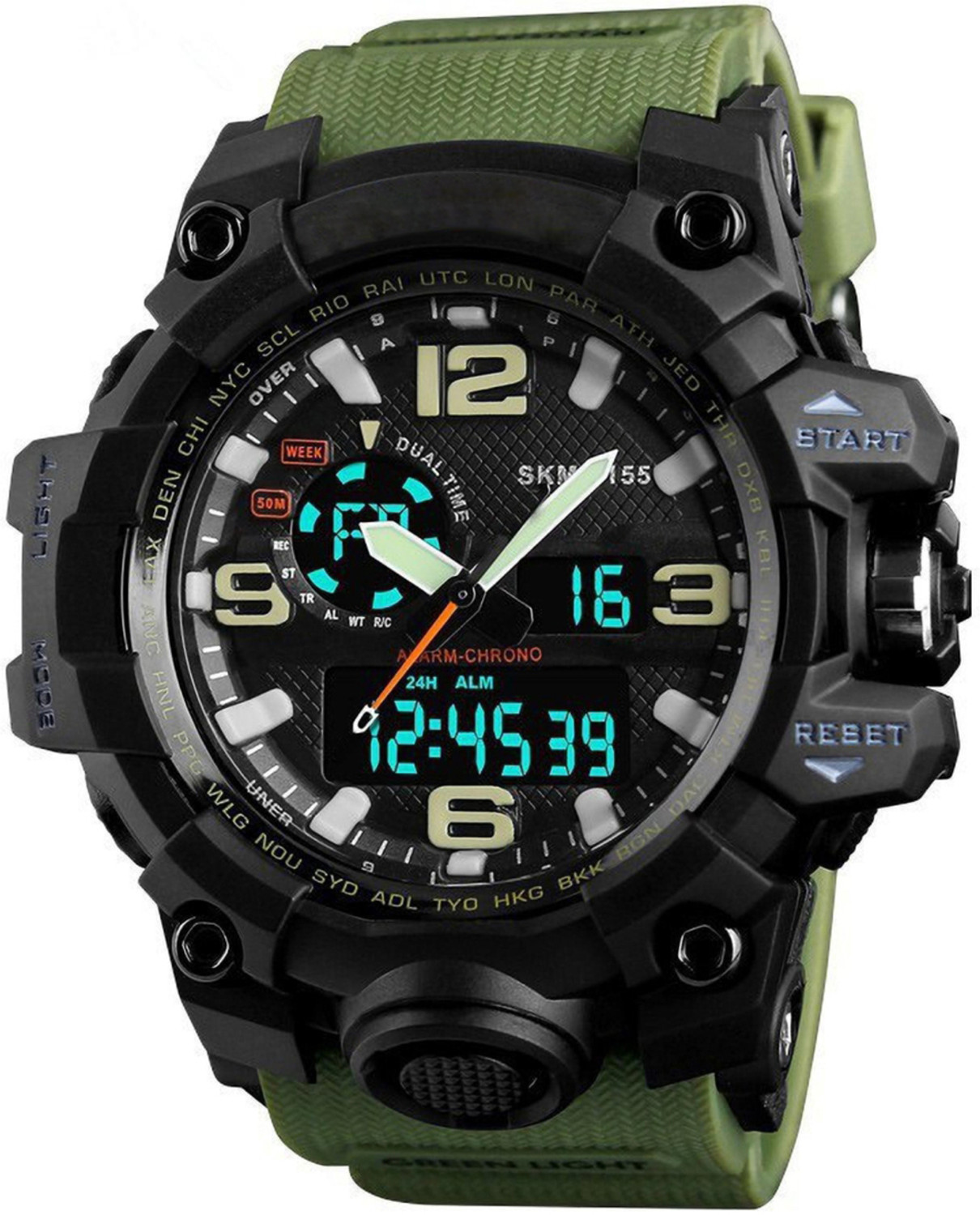 Image of AWEX 1155 Men's Sports Watch, Green PU Strap, 1155 Analog Analog-Digital Watch - For Men