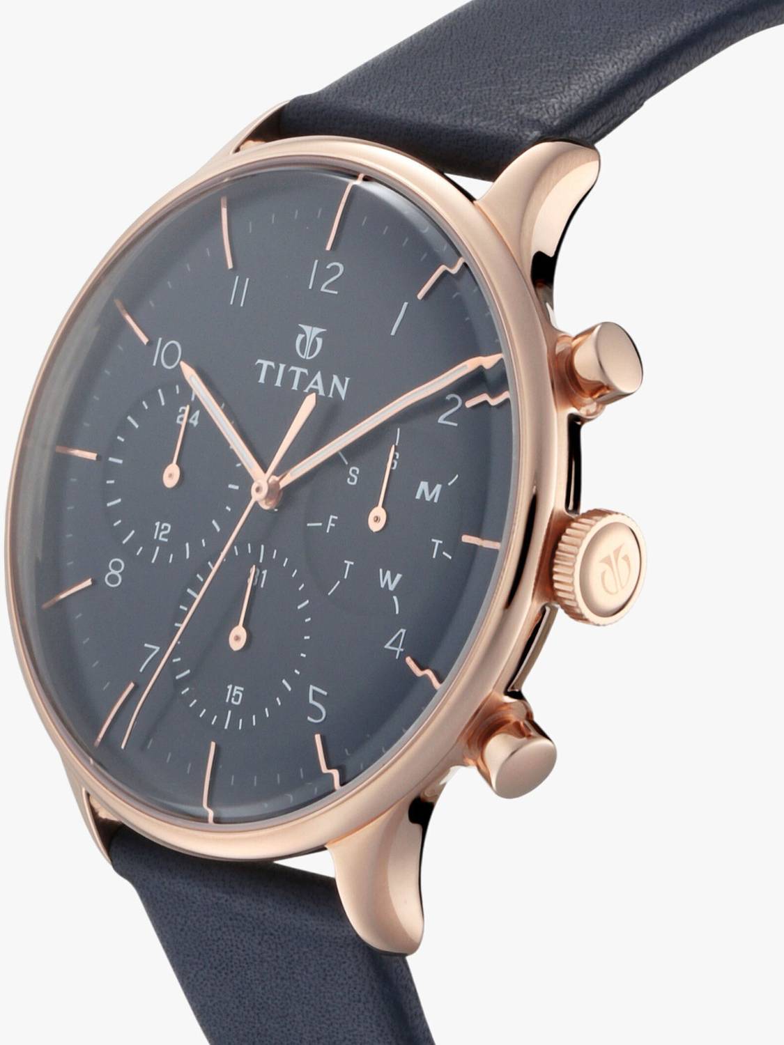 Titan On Trend Multifunction Midnight Blue Dial Leather Strap Watch - Image 5