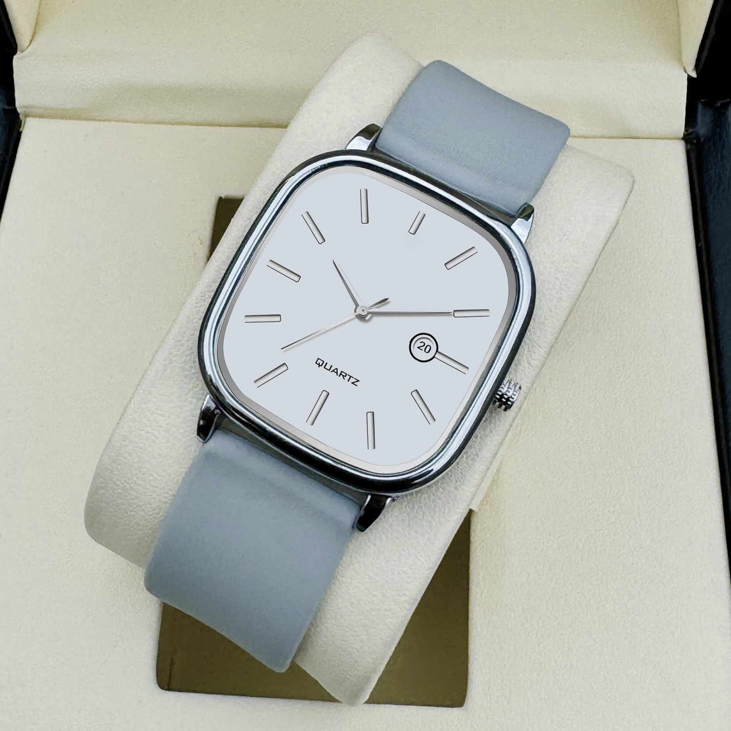 Image of HC HARMI CREATIVE Date Function Working White Dial & Grey Silicon Belt watches Lock Premium Quality Analog Watch - For Men & Women Analog Watch - For Men & Women