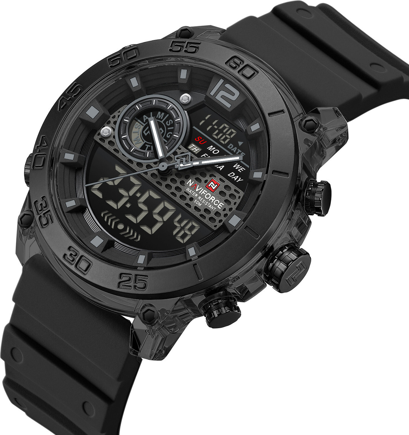 Image of NAVIFORCE Sporty Deep Black Case With Matching Bezel With Comfortable Silicone Strap Analog-Digital Watch - For Men NF6104BGYB