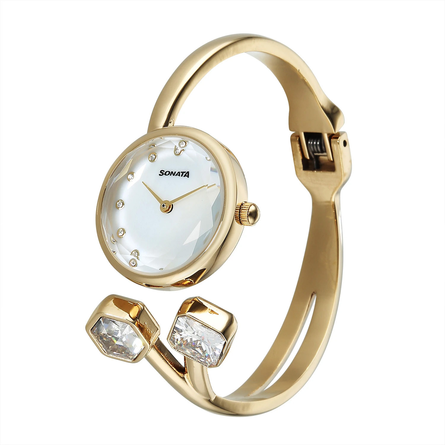 Image of SONATA Aura 2 Sonata Aura 2.0 Quartz White Dial Gold Stainless Steel Strap Analog Watch - For Women