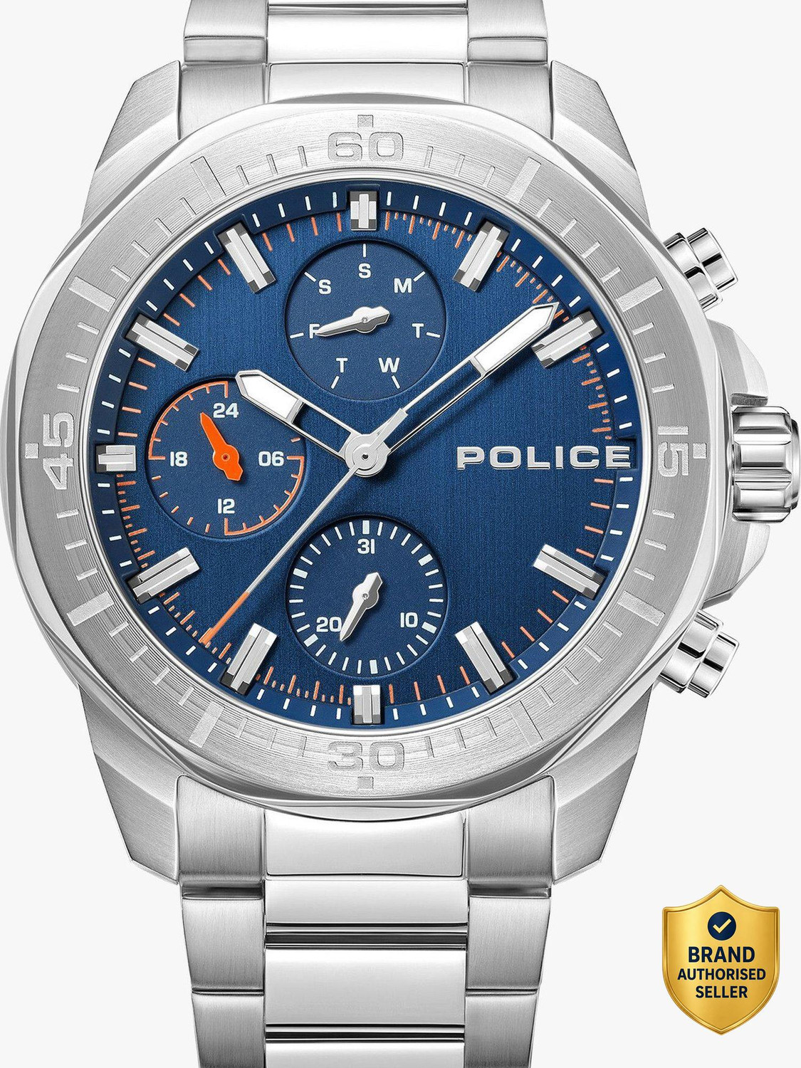 Image of Police Police Multifunction Blue Dial Silver Stainless Steel Strap Analog Watch - For Men