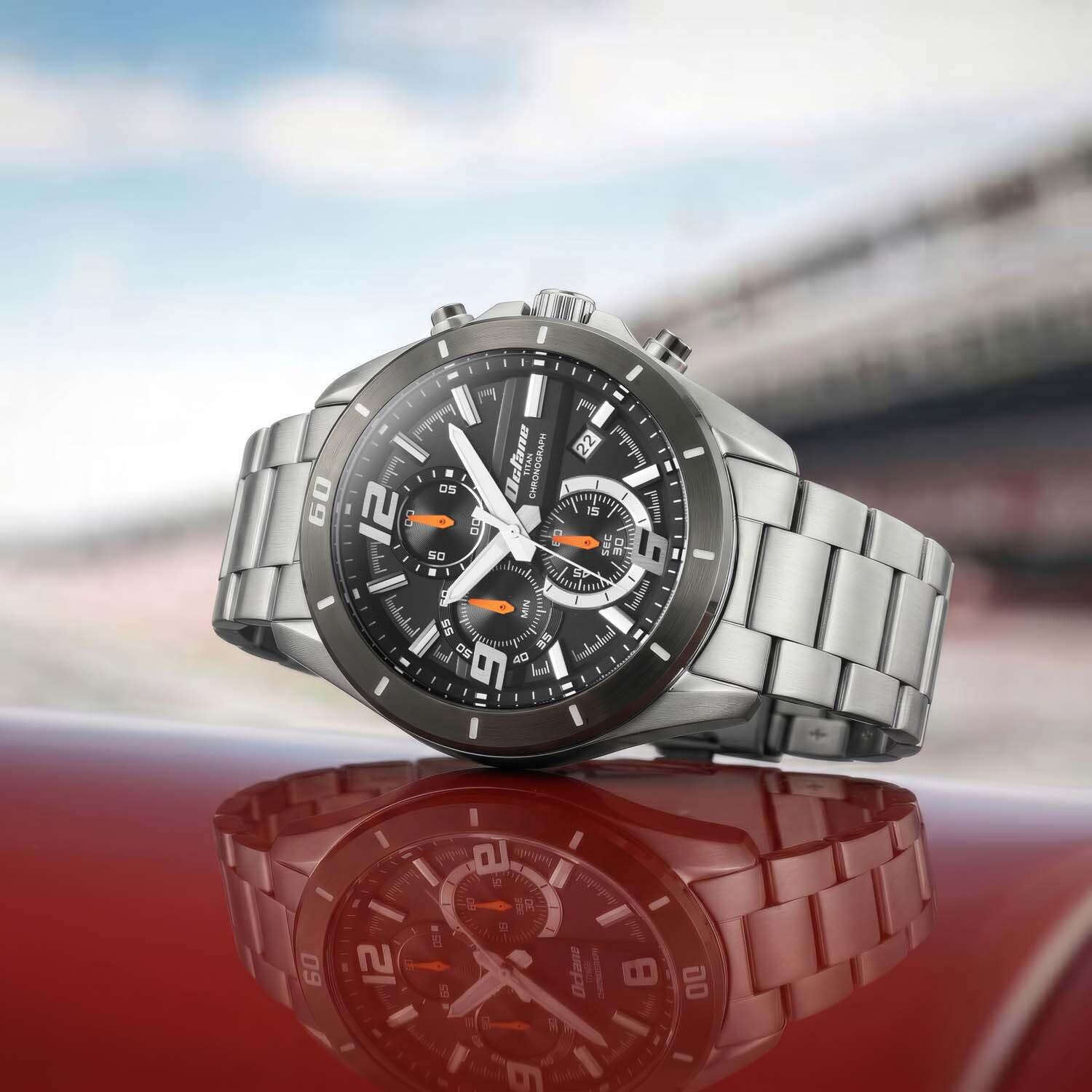 Image of Titan Octane Velocity Octane Velocity P3H + Chrono Black Dial Silver Stainless Steel Strap Analog Watch - For Men