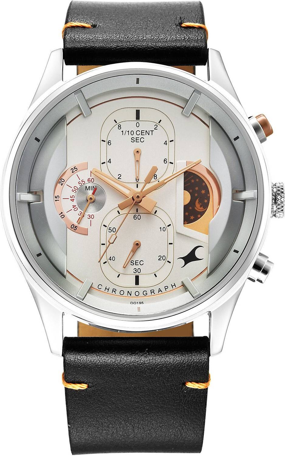 Fastrack Opulence Chronograph Silver Dial Black LeatherStrap Watch - - Image 2