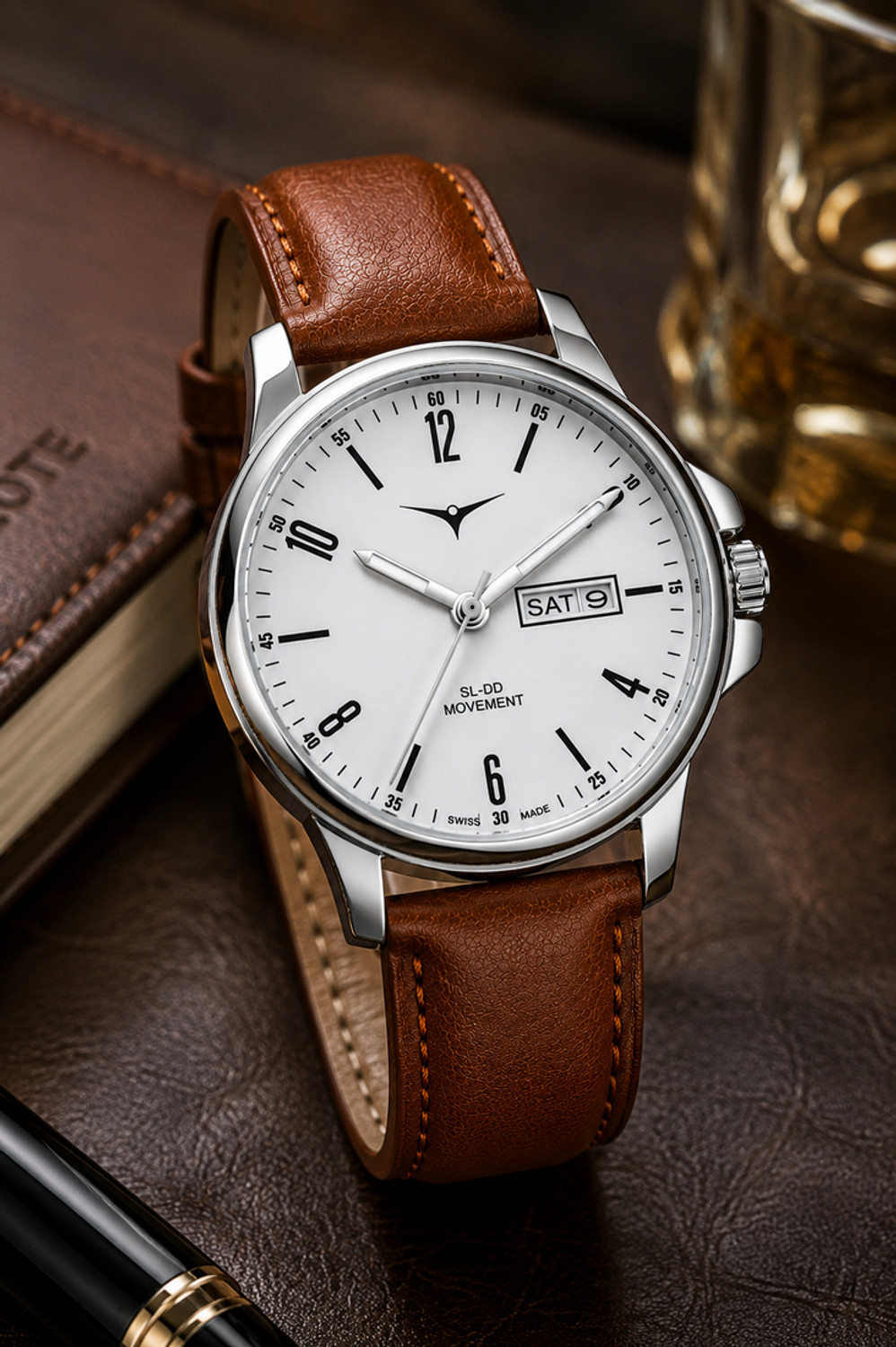 Image of NESTER L-NSM--41--WHITE BROWN L-NSM-41 LEATHER 20 MM Analog Watch - For Men