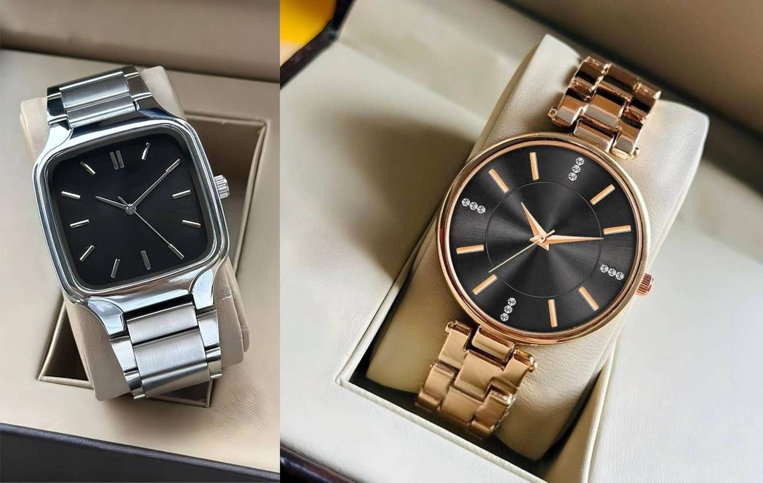 Calf & Co. 3 Dimond Black._Square Black New Trandy Stylish Analog Collection Watch_3 Dimond Black._Square Black Analog Watch - For Men & Women