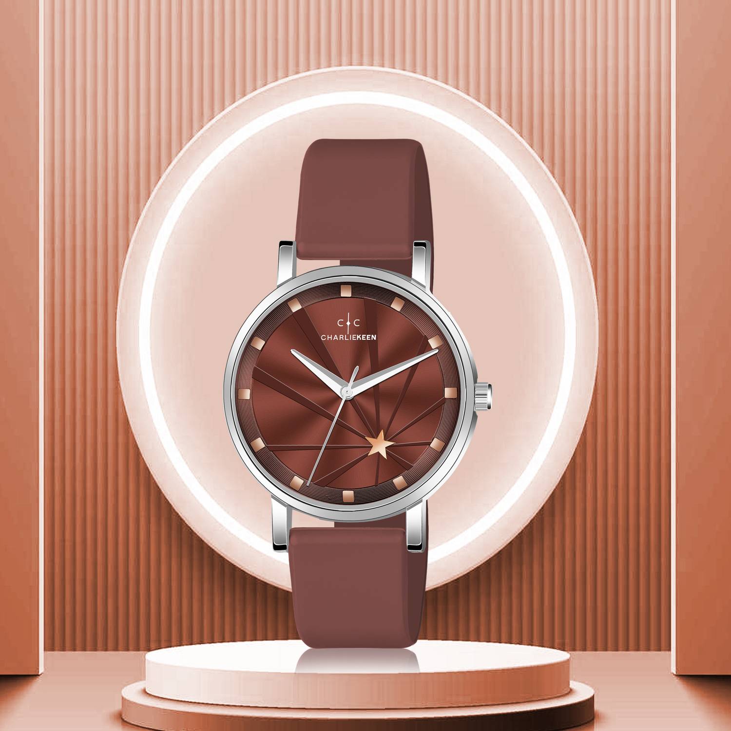 CHARLIEKEEN "Stellar Elegance: The Starry Brown Timepiece Analog Watch - For Women