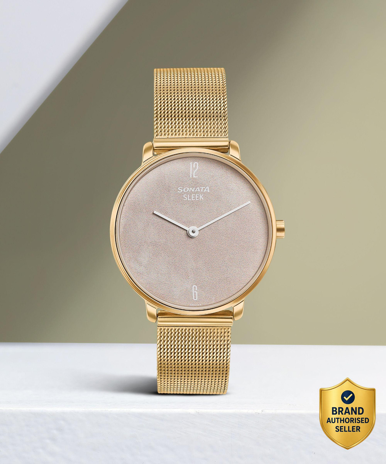 Image of SONATA Sonata Sleek Beige Dial Gold Stainless Steel Strap Analog Watch - For Women