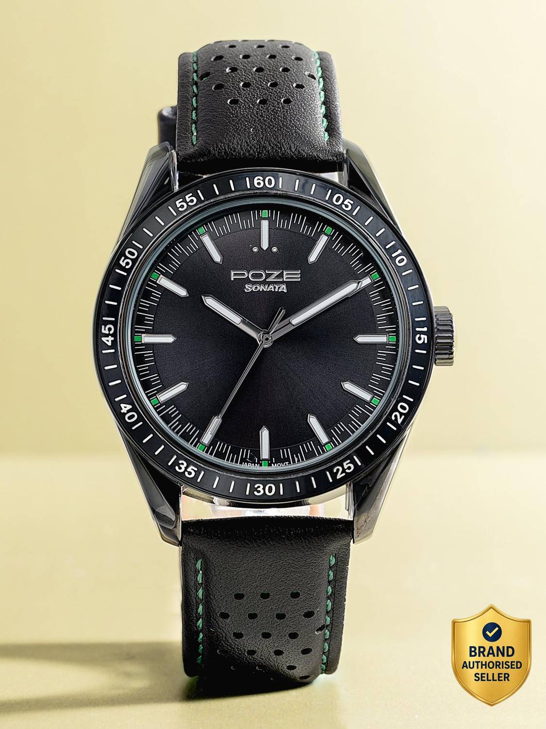 Sonata Drop 5 Quartz Black Men's Watch - Image 1