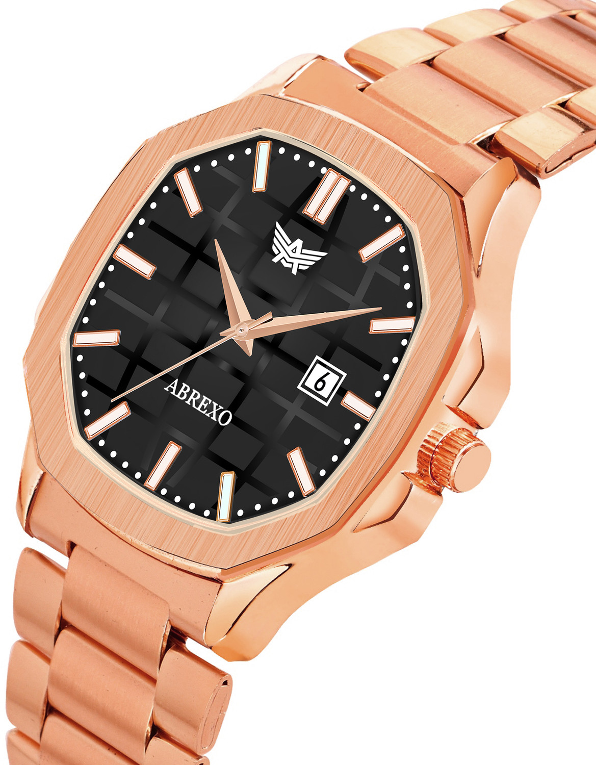Image of ABREXO Abx8212 BK RG Bracelet Watch Premium Black Dial Date Working Rosegold Stainless Steel Quartz Watch For Boys Analog Watch - For Men
