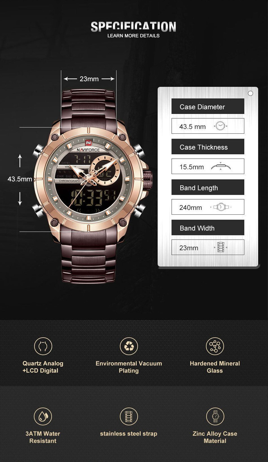 Image of NAVIFORCE 9163 eye catchy color and feature loaded attractive Analog-Digital Watch - For Men