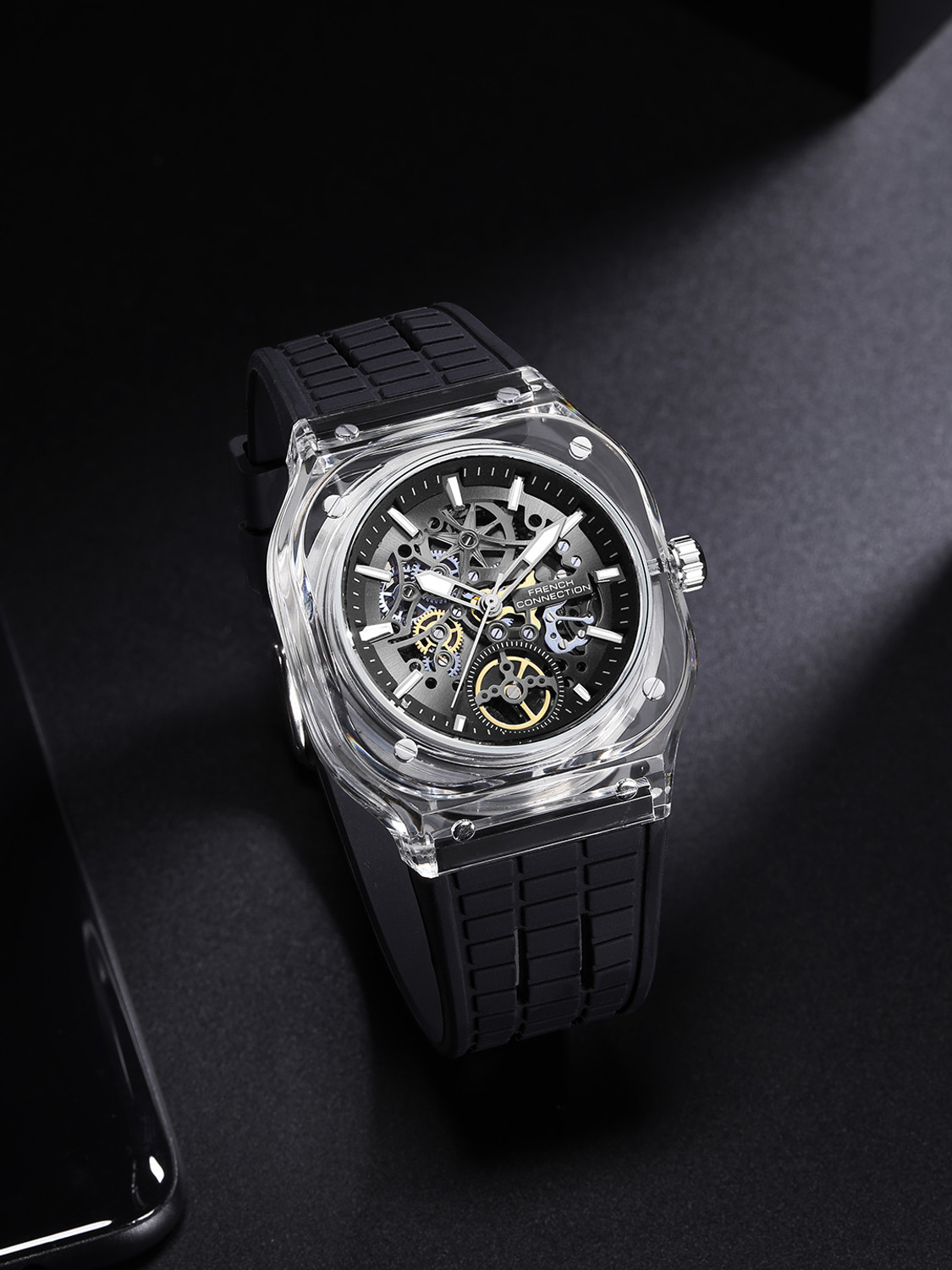 Image of French Connection Black See Through Contemporary Dial | Black Silicone Watch for Men Analog Watch - For Men