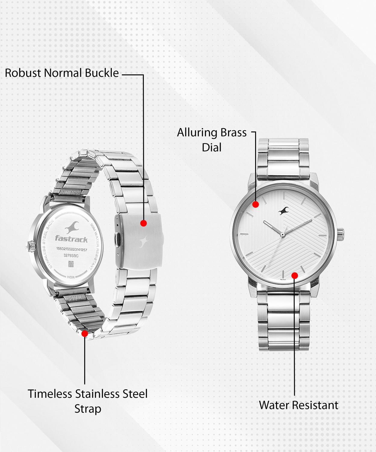 Image of Fastrack Stunners 6.0 Fastrack Stunners White Dial Silver Metal Strap Analog Watch - For Men