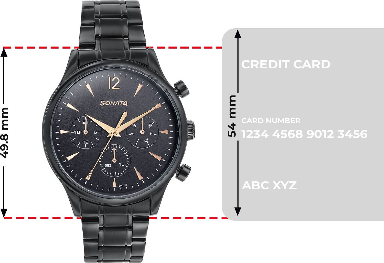 Sonata Wedding Edit Black Dial Black SS Strap Watch - Image 4