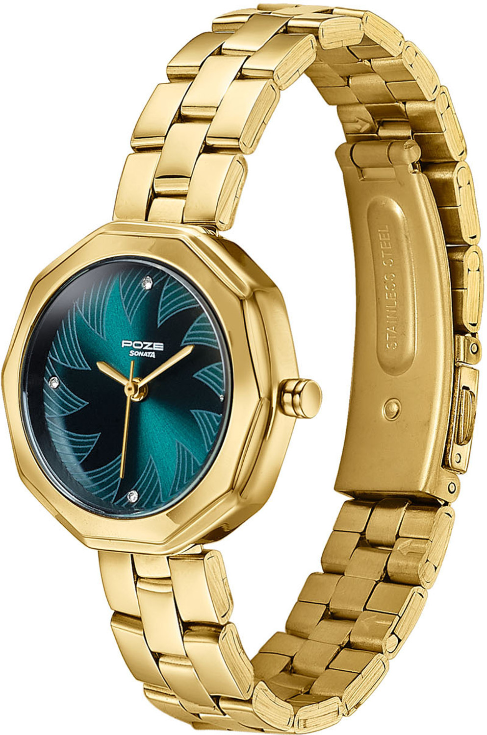 Image of SONATA Poze Drop 9.1 Poze 9 Quartz Green Dial IPRG Strap Analog Watch - For Women