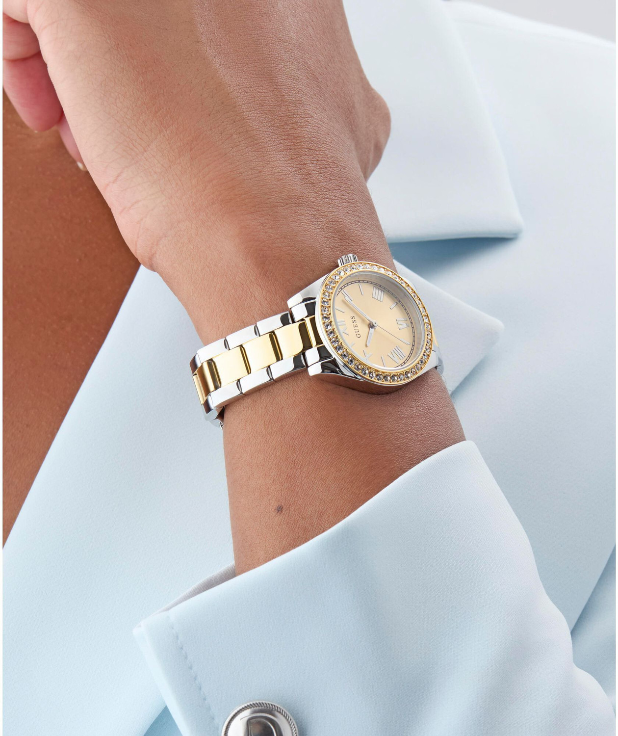 Image of GUESS GW0841L2 GUESS Mini Luna Champagne Round Dial Analog Watch - For Women