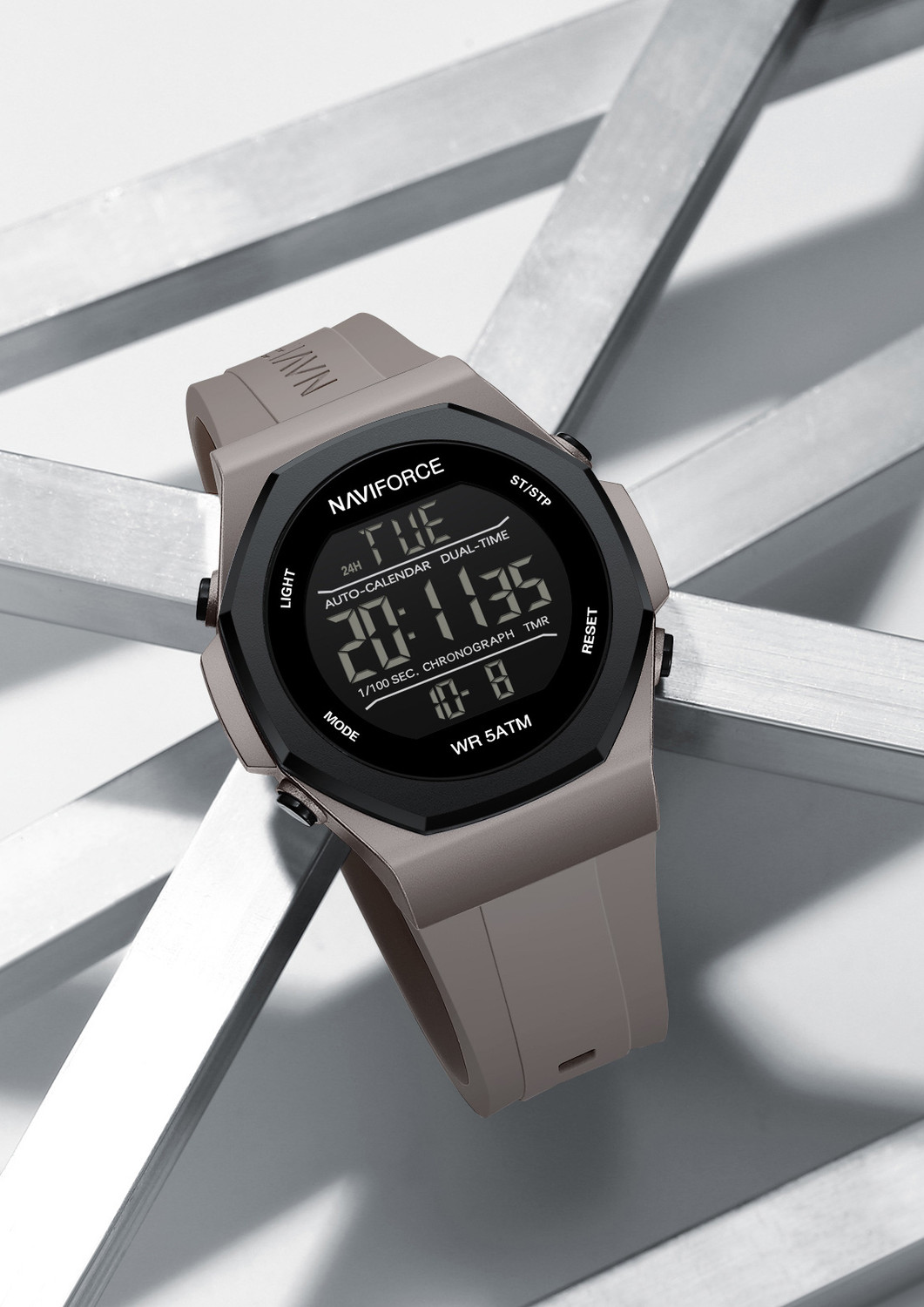Image of NAVIFORCE NF7117 Classic Beige Siliocn Strap With LCD Display Digital Watch - For Men