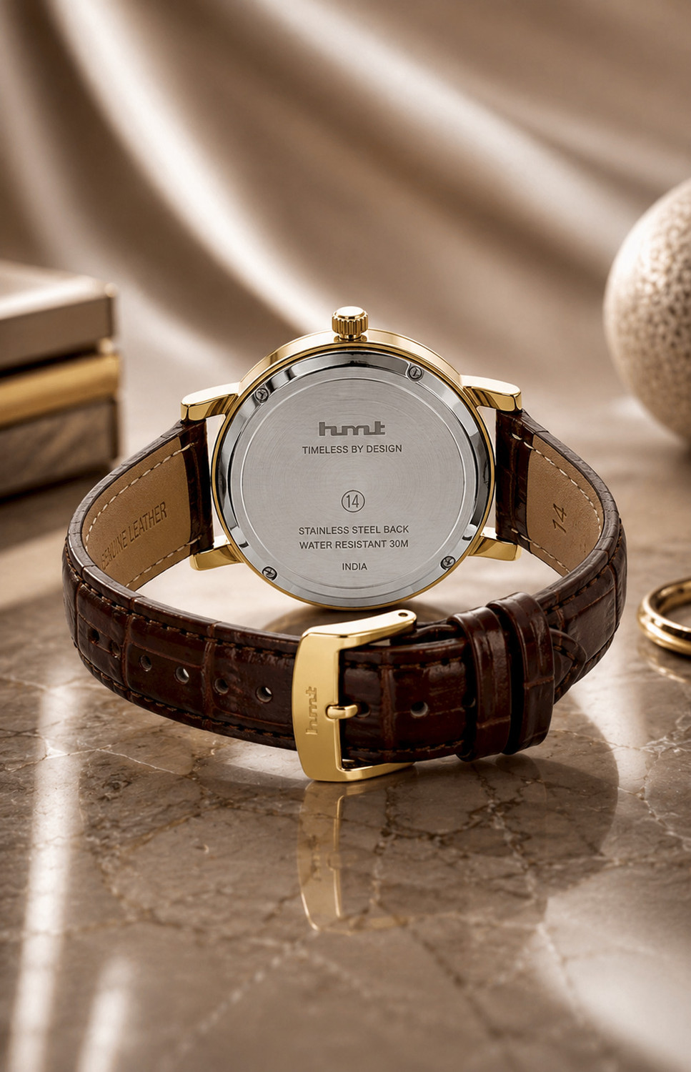 Image of Hmt watches HMT Clasic Watches Classic White dial Gold Case Brown Belt with Date Display Analog Watch - For Men & Women