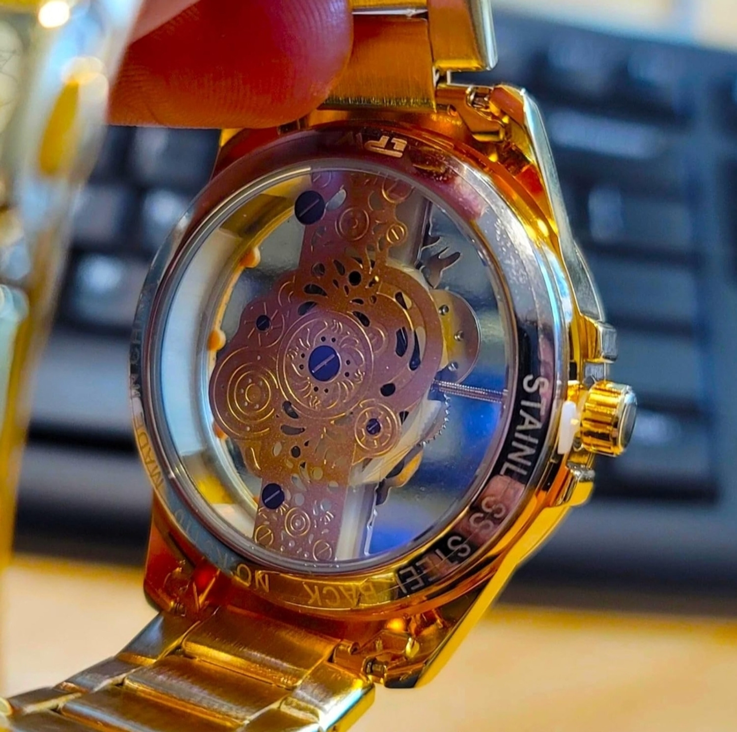 Image of Fanish fashion Gold Skeleton Watch TRANSPARENT WATCH SERIES Analog Watch - For Men