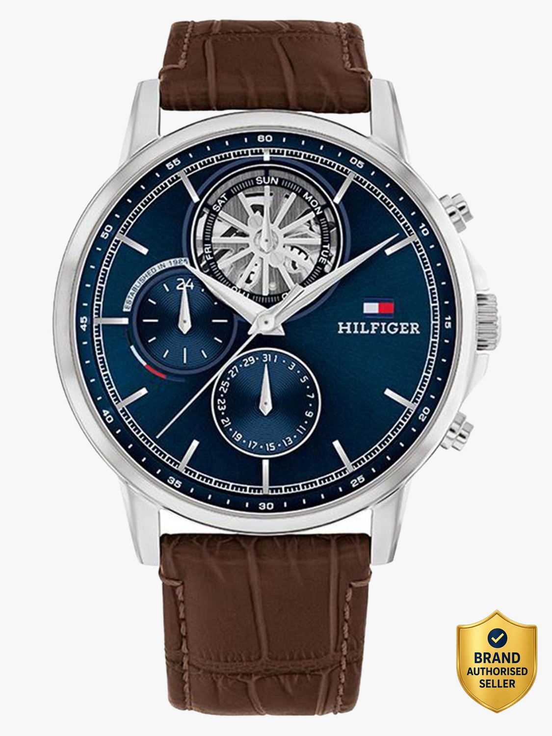 Image of TOMMY HILFIGER Blue Round Dial Leather Watch For Men Analog Watch - For Men