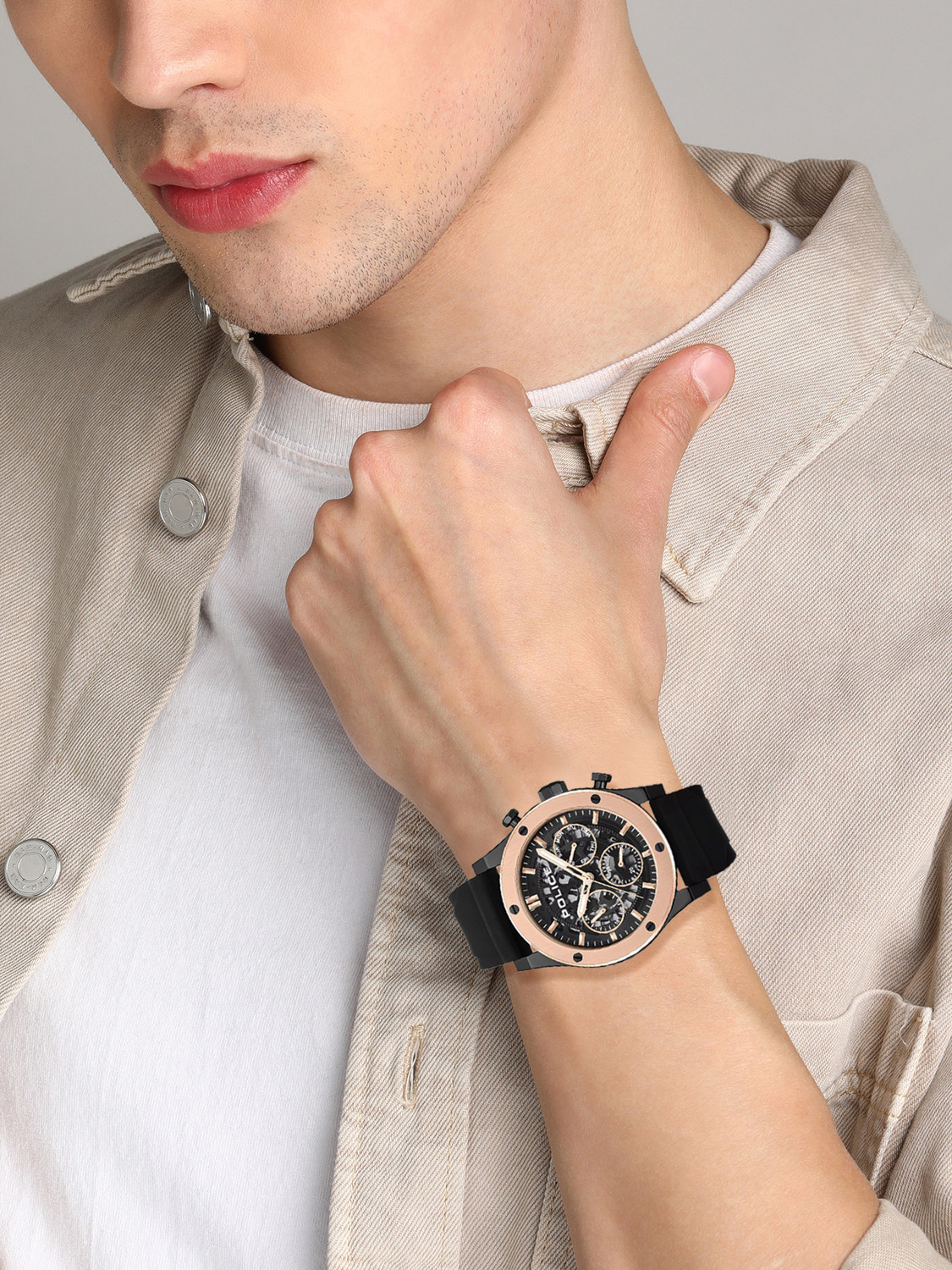 Image of Police Knotty Skeleton Round Dial Silicon Strap Multifunction Watch for Men Analog Watch - For Men