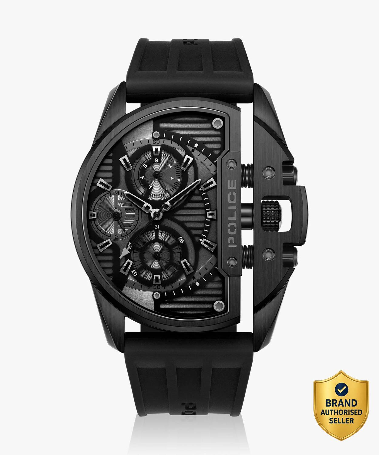 Police Multifunction Black Dial Black Silicone Strap Analog Watch - Image 1