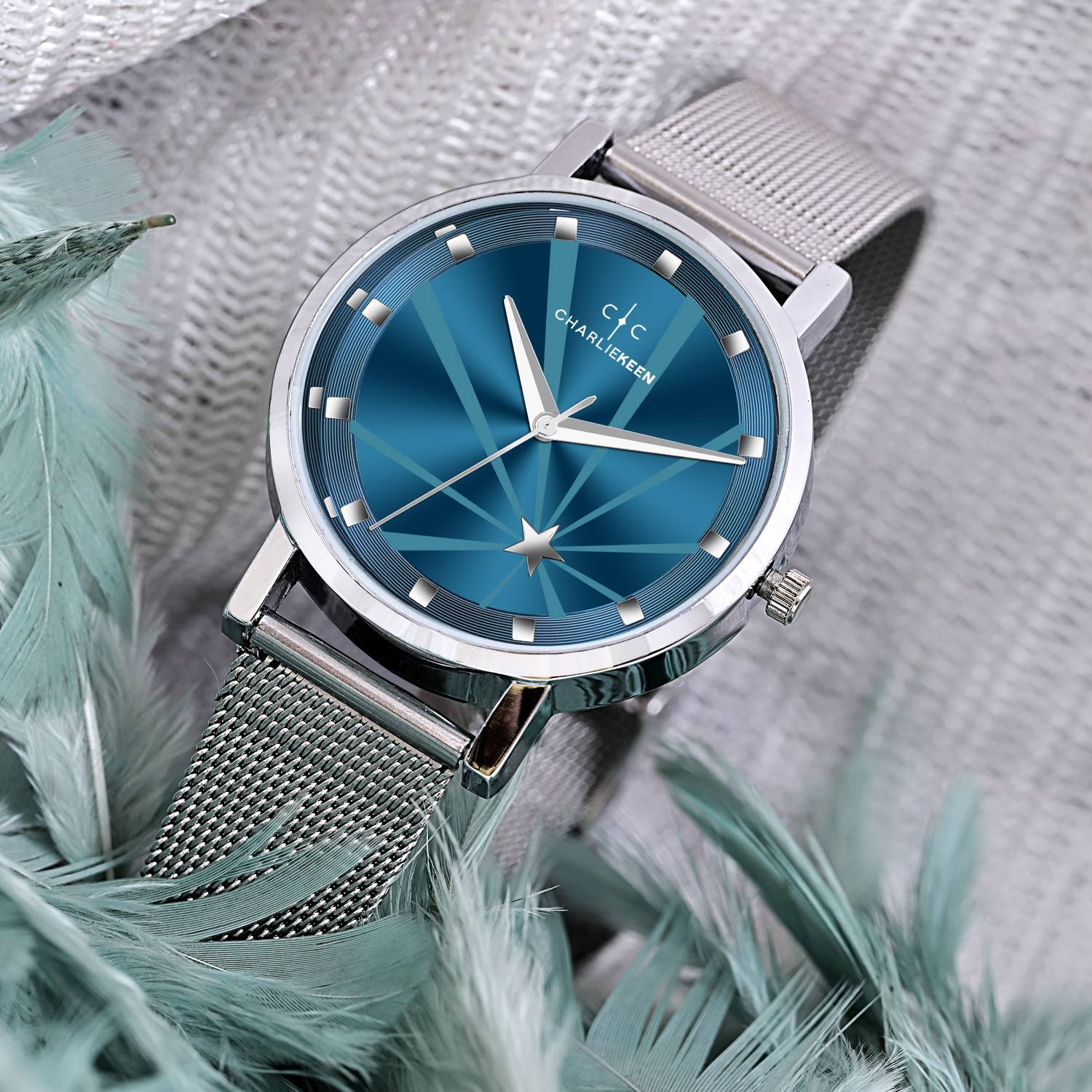 CHARLIEKEEN "Elegant Silver Chain Watch with a Radiant Blue Dial" Analog Watch - For Women