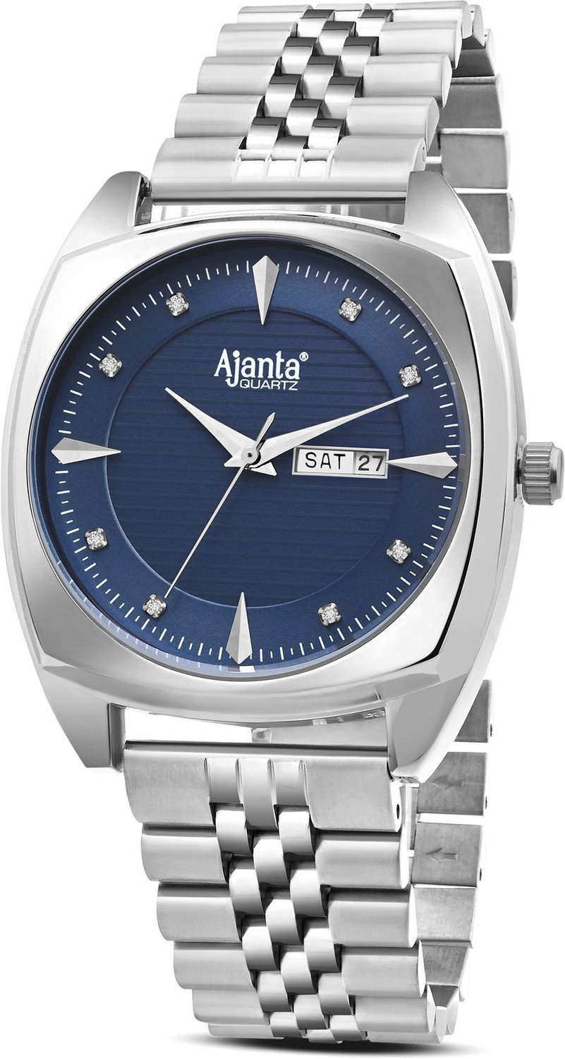 Image of AJANTA QUARTZ Analog Blue Dial Silver Stainless Steel Strap Watch For Men Analog Watch - For Men