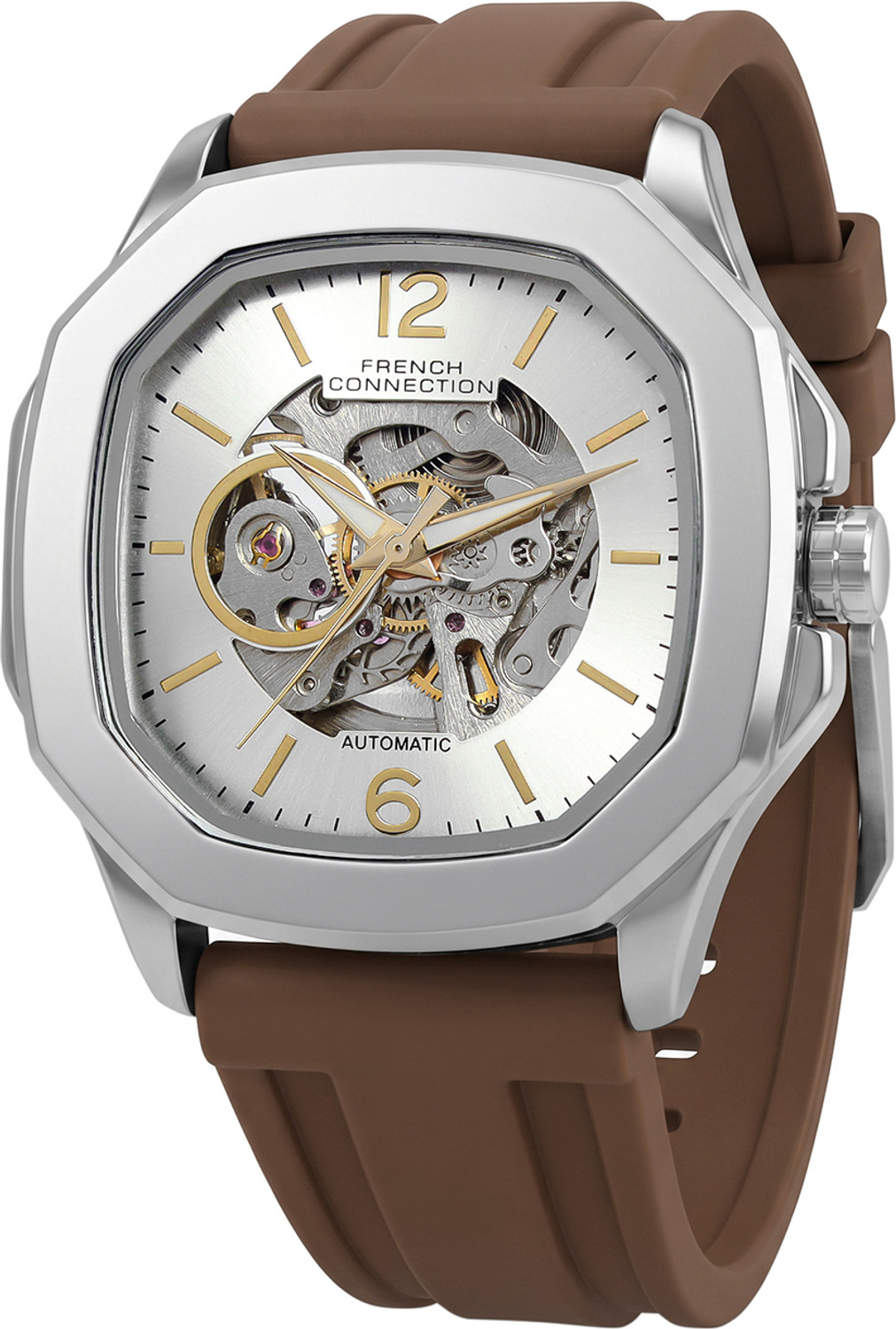Image of French Connection FCA39BR Silver Sunray Round Dial Automatic Analog Watch - For Men