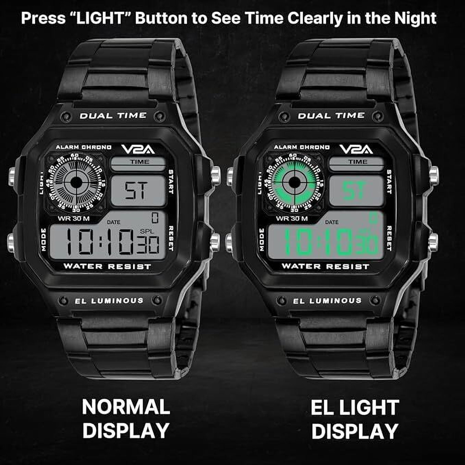 Image of V2A Stainless Steel Unisex Digital Sports Watch Multifunction Digital Watch - For Men