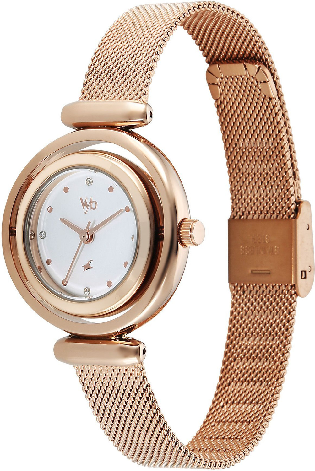 Image of Fastrack Vyb Celeste Manifester Quartz Silver Dial Steel Stainless Steel Strap Analog Watch - For Women