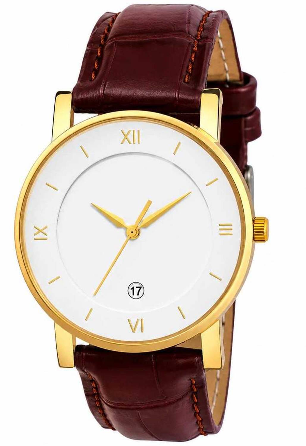 HMT Quartz Gold-White Dial Brown Strap Watch - Image 4