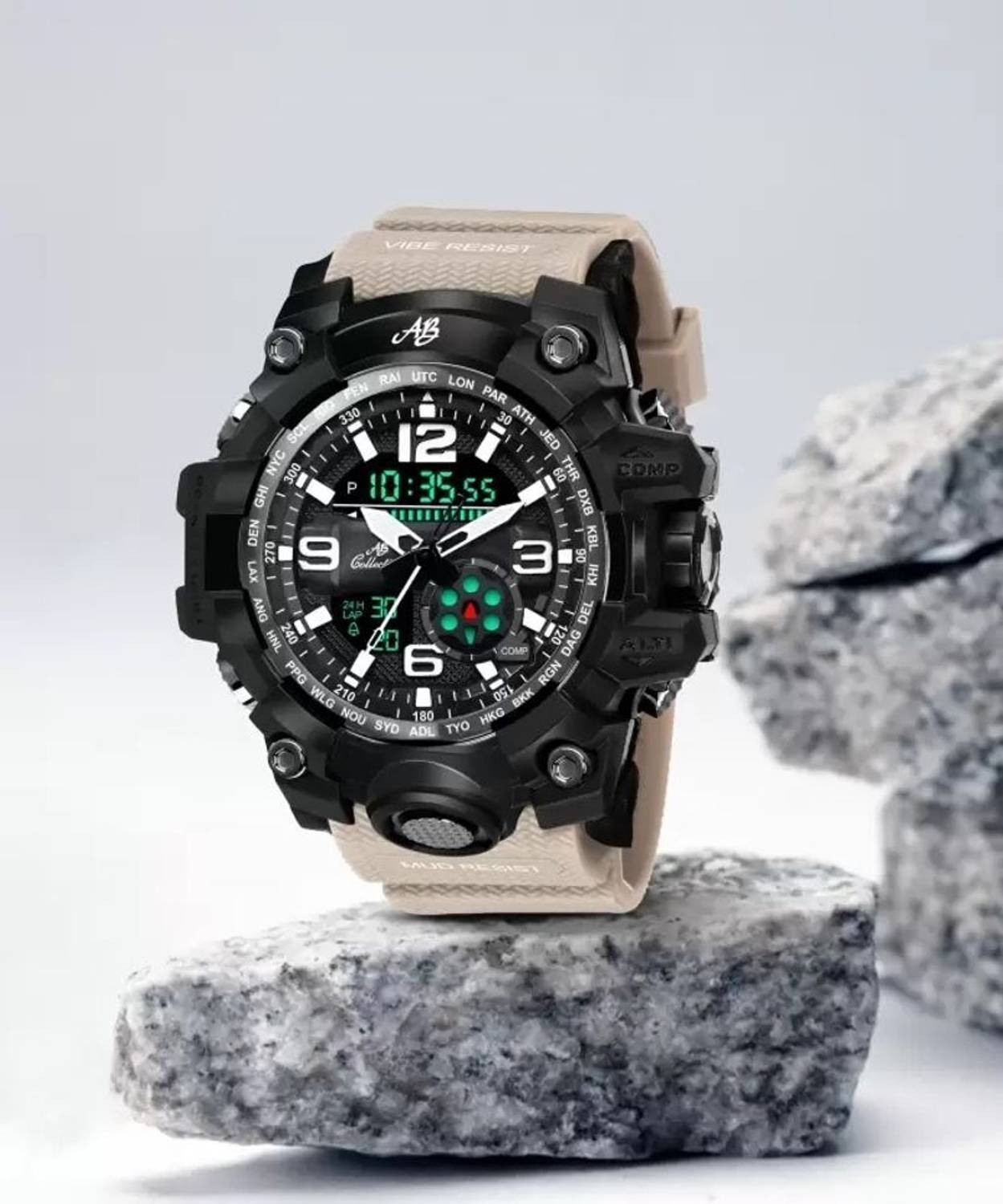 AB Collection Dual Time, Waterproof Heavy Duty Sports Watch for Outdoor & Hiking Analog-Digital Watch - For Men