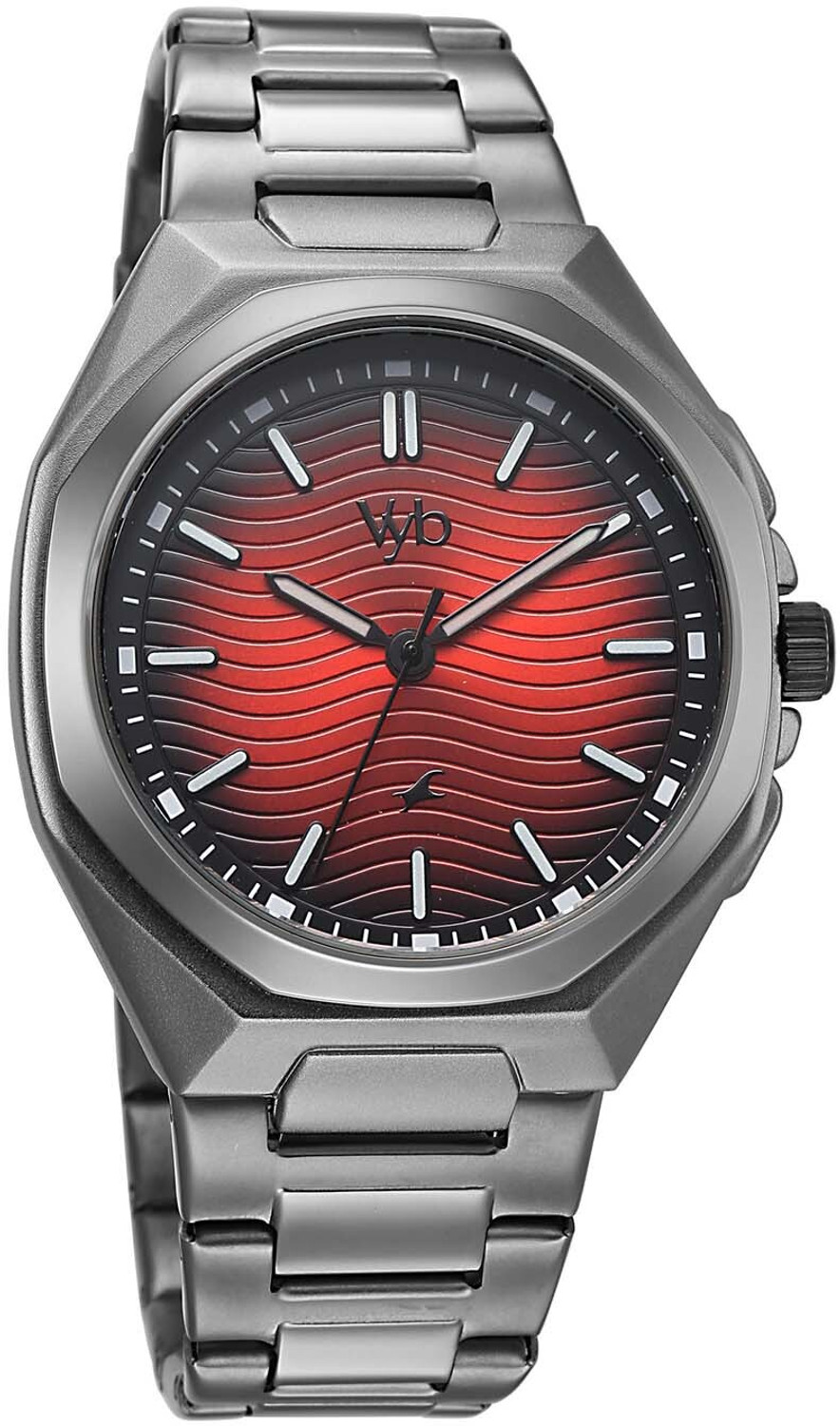 Image of Fastrack Vyb Quest Fastrack Vyb Quest Quartz Red Gradient Dial Gun Stainless Steel Strap Analog Watch - For Men