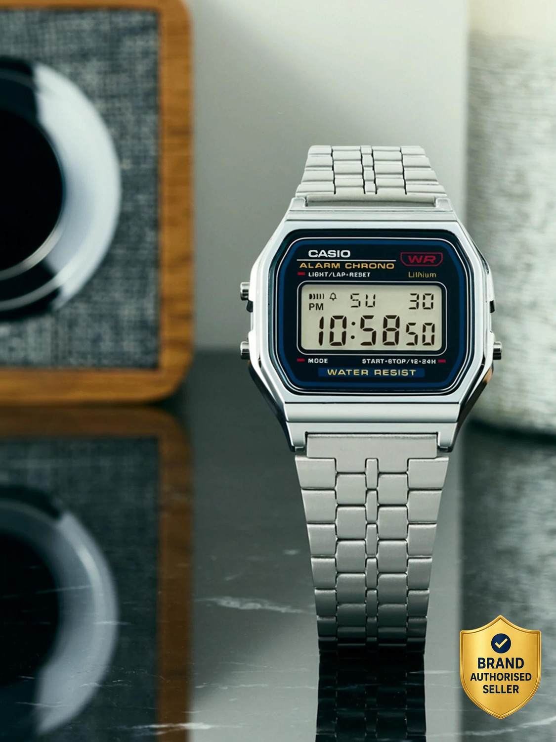 Image of CASIO A159WA-N1DF Vintage Black Dial Silver Stainless Steel Band Digital Watch - For Men & Women
