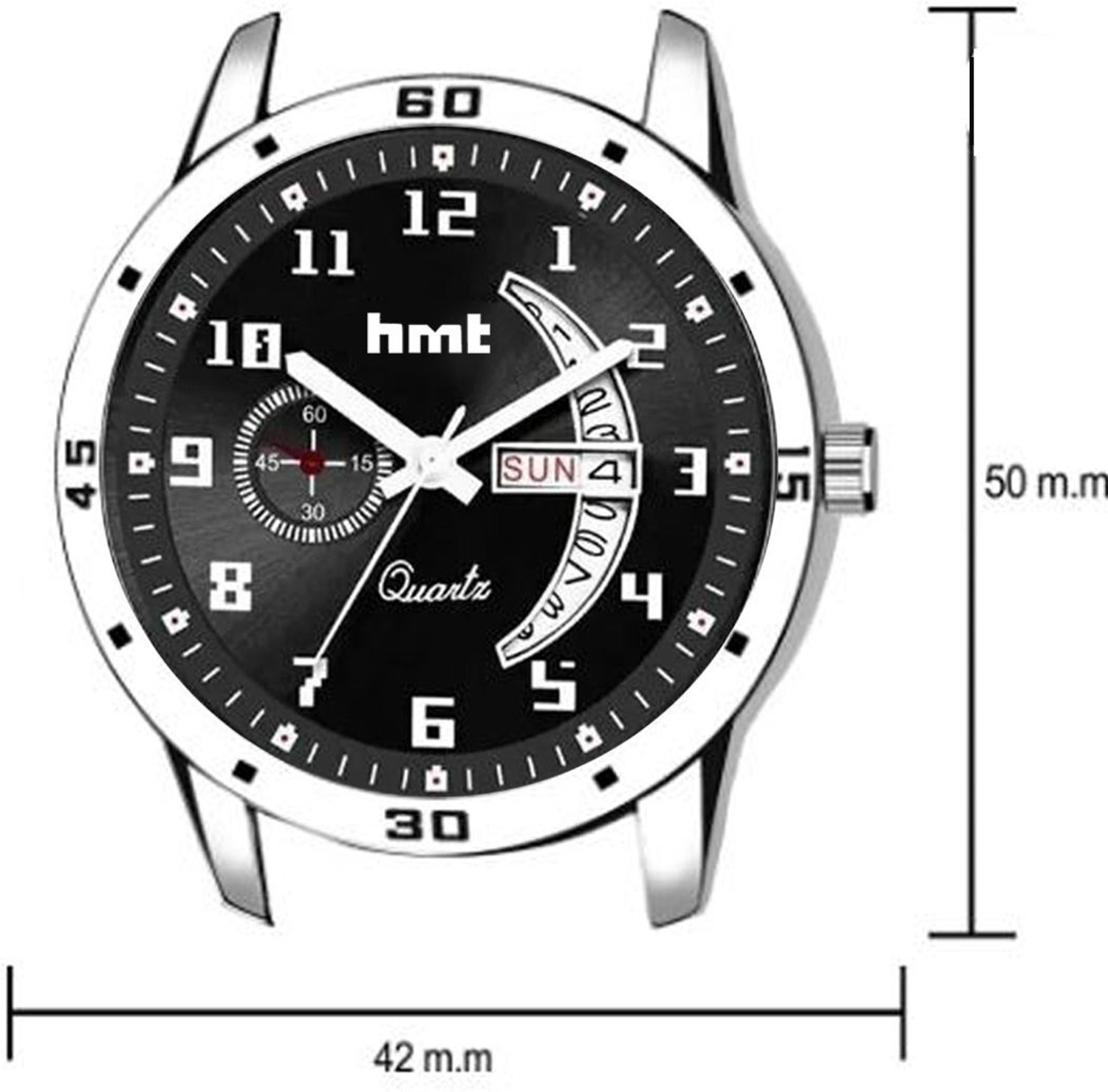 Image of HMT DLD Stainless Steel 494 Black Day & Date Series Original Black HMTS Quartz Steel Wrist Watch Analog Watch - For Men