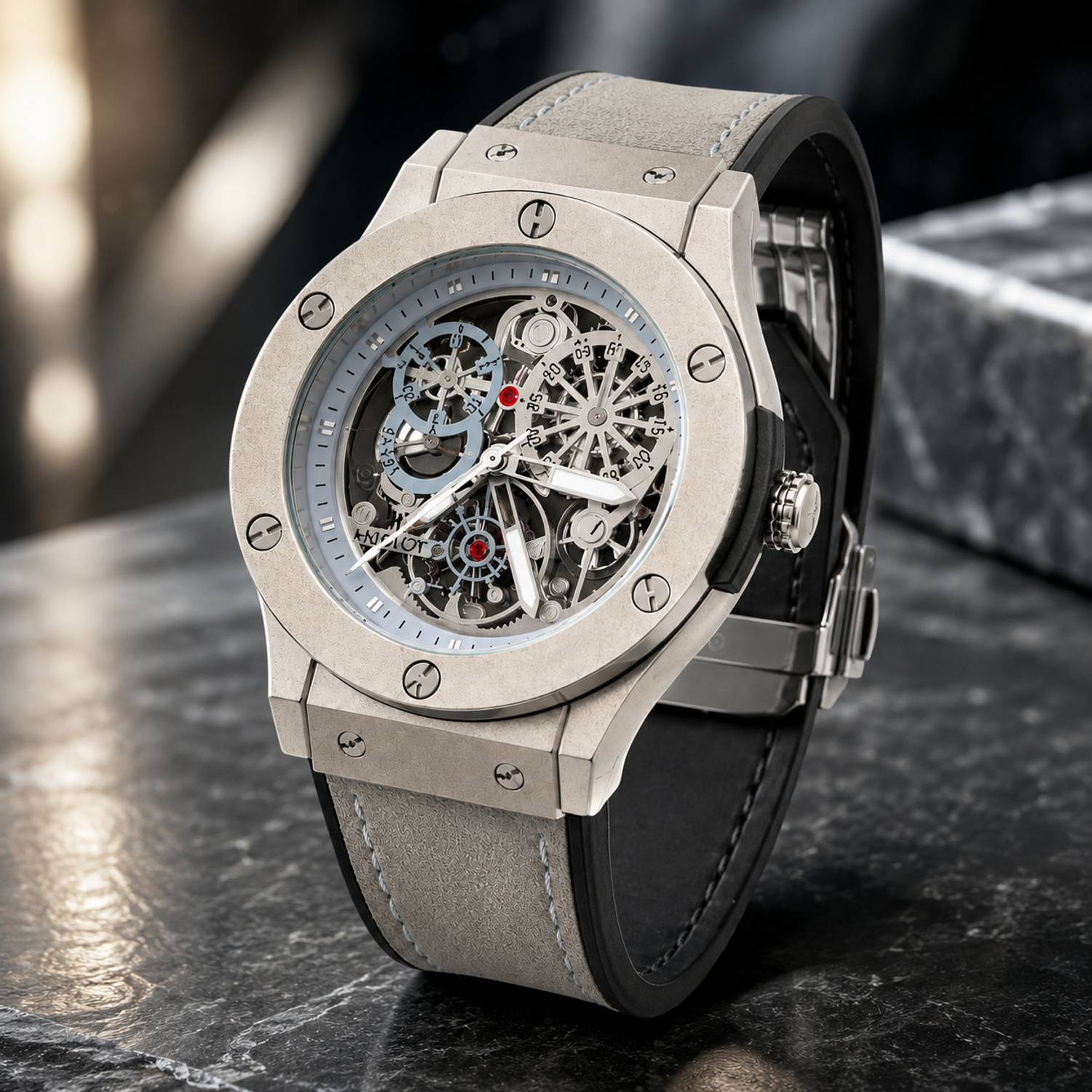 italigs Skeleton Dial Analog Watch for Men, Grey - Image 1