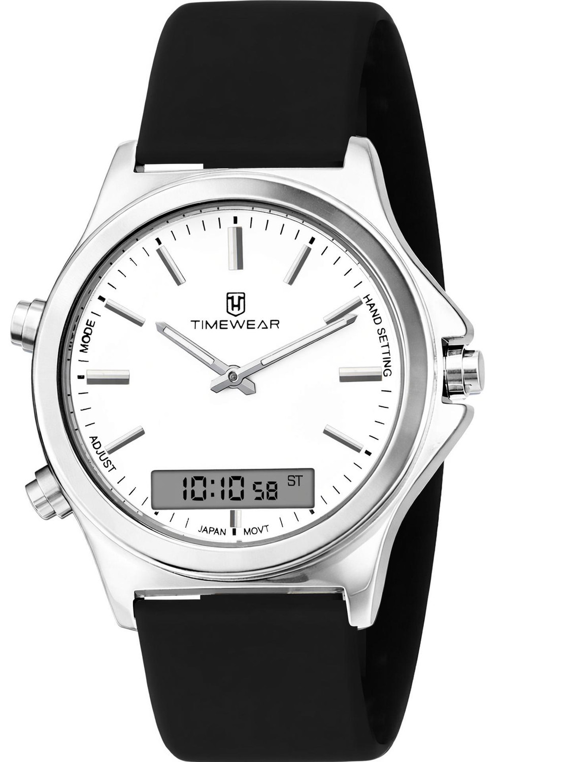 Image of TIMEWEAR 331WDDATG TIMEWEAR Dualtime White Dial Black Silicone Strap Quartz Analog-Digital Watch - For Men