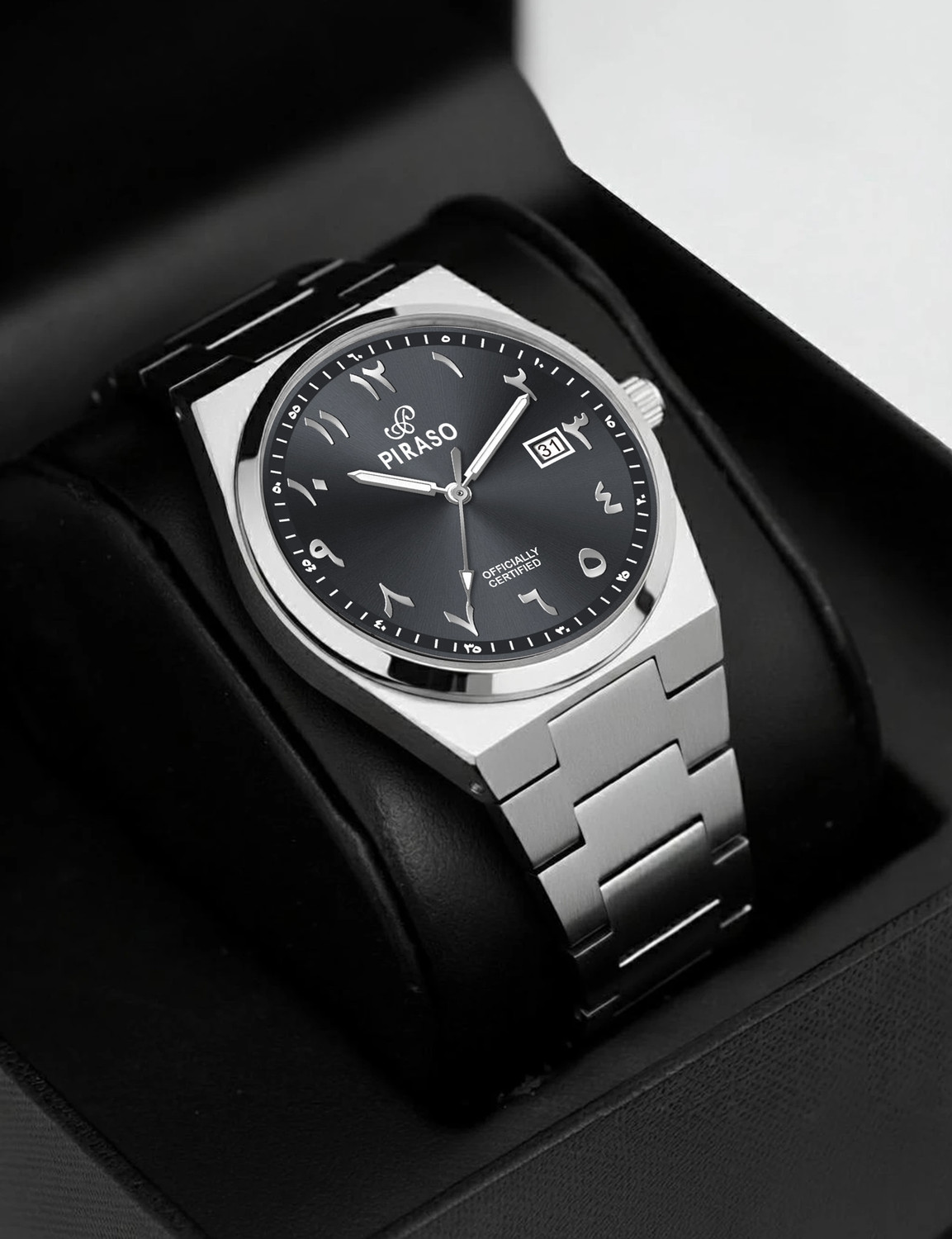Image of PIRASO TST ARABIC BLACK Piraso Date & Arabic Number Dial, Stainless Steel Chain,Analog Watch For Men Analog Watch - For Men