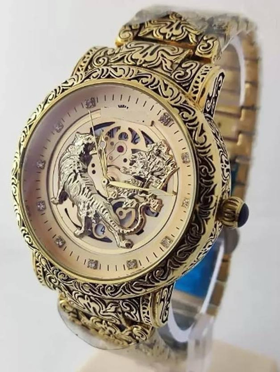 Image of FOREST Forest Luxury Lion Curved Golden Dial and Chain Men Wrist Watch Analog Watch Analog Watch - For Men