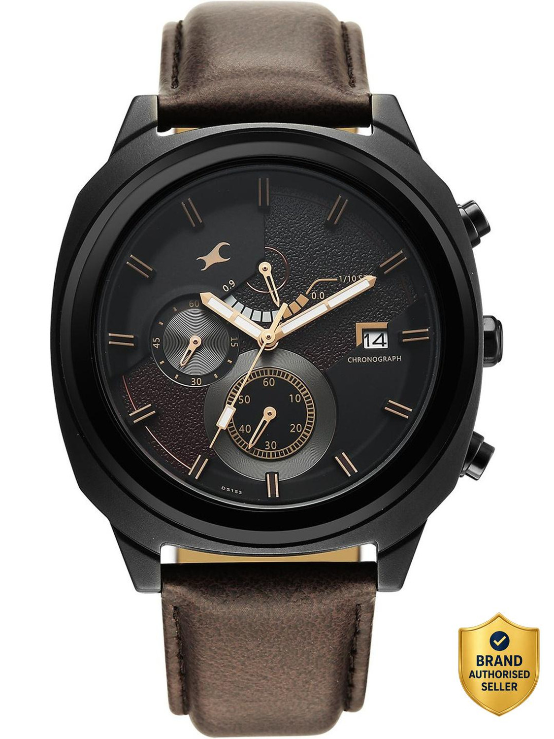 Image of Fastrack Fastrack Kronos 3 Fastrack Kronos 3 Quartz Black Dial Brown Leather Strap Analog Watch - For Men
