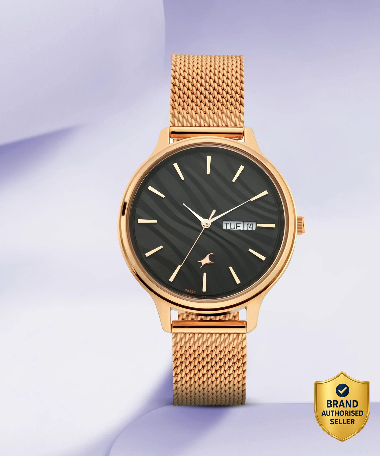 Image of Fastrack NP6207WM01 Fastrack Ruffles Black Dial Rose Gold Stainless Steel Strap Analog Watch - For Girls