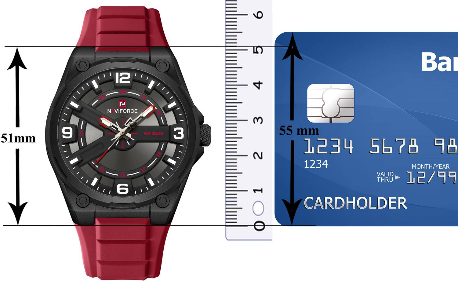 NAVIFORCE NF9260 Black Red Strap Analog Watch - Image 3