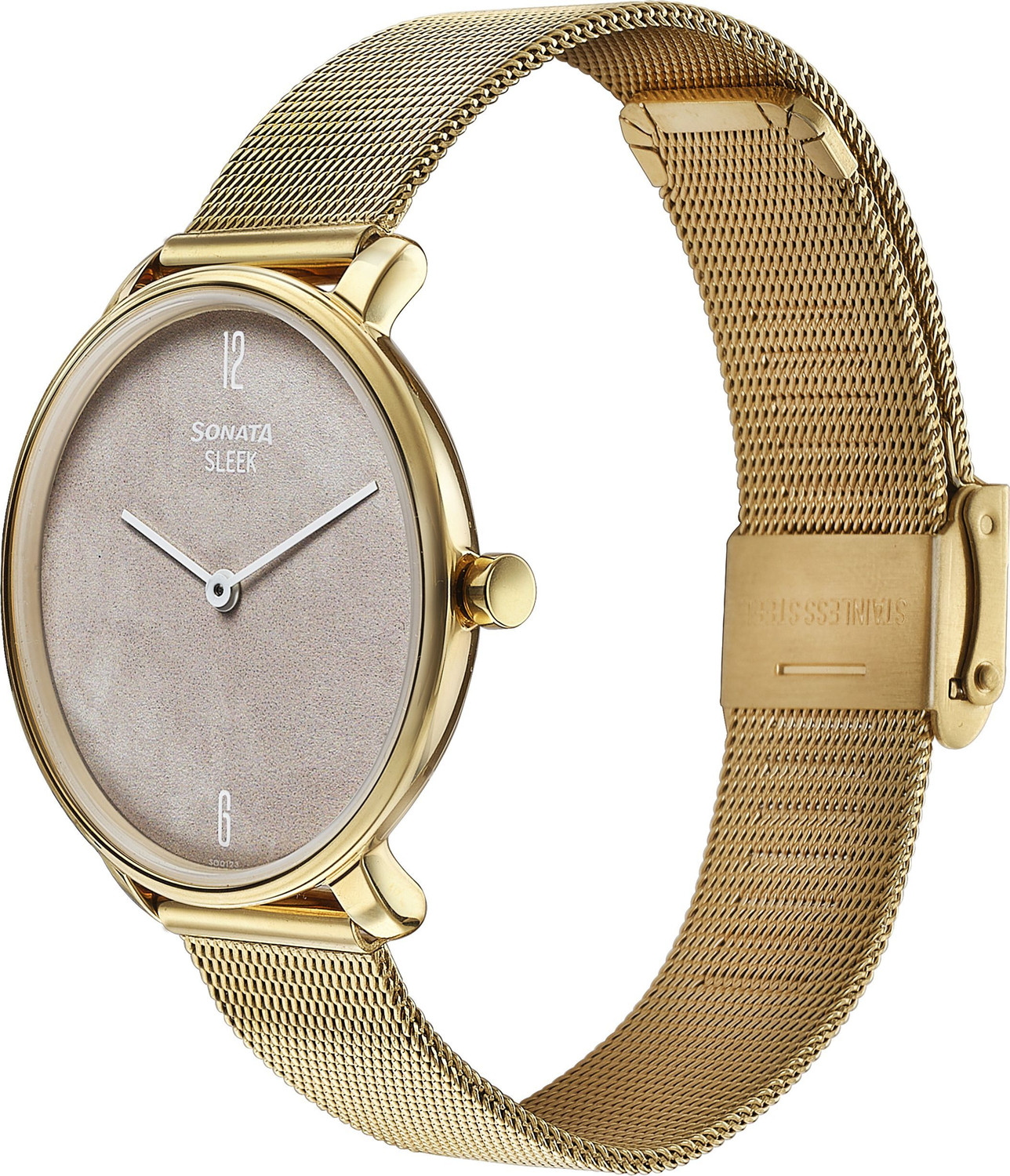Image of SONATA Sonata Sleek Beige Dial Gold Stainless Steel Strap Analog Watch - For Women