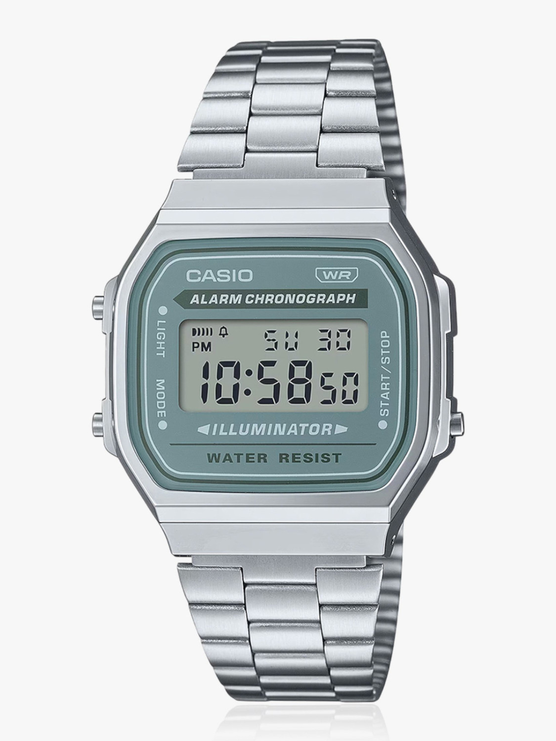 Image of CASIO A168WA-3AYDF Vintage Gray Dial Silver Stainless Steel Band Digital Watch - For Men & Women