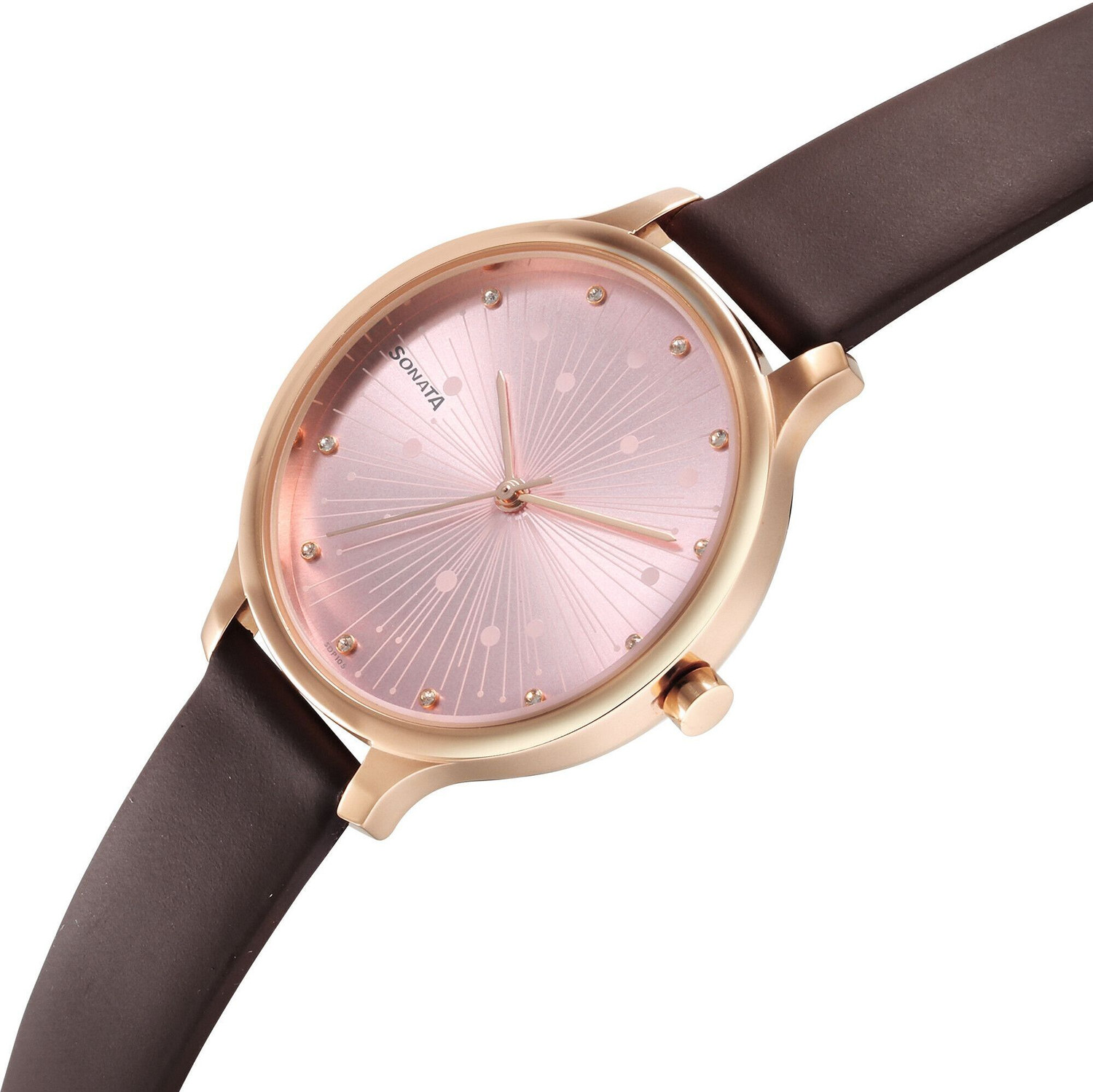 Image of SONATA Sonata Blush Pink Dial Brown Leather Strap Analog Watch - For Women