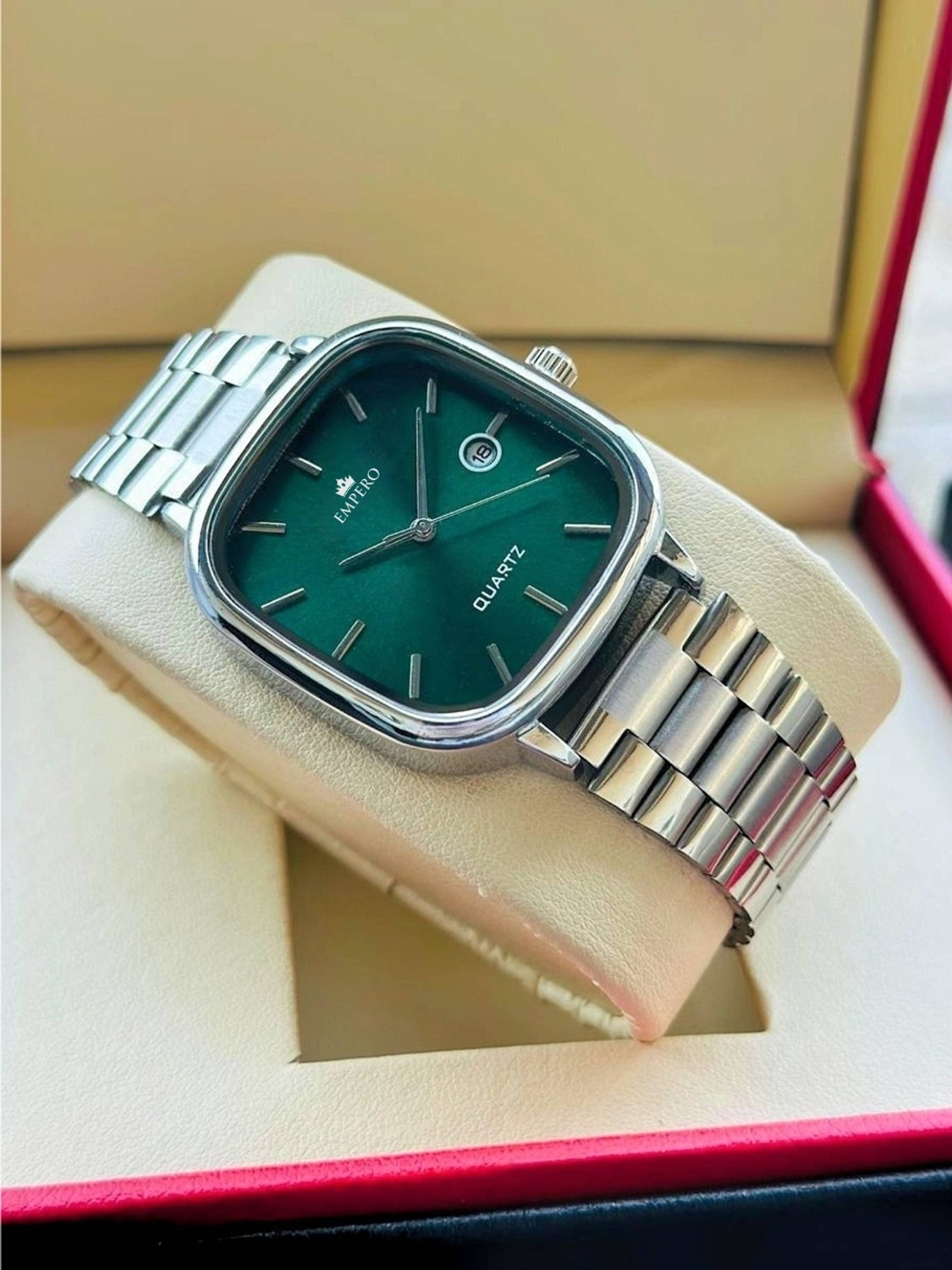 Image of EMPERO EAB222 EMPERO Unisex Quartz Watch Stylish Rectangle Dial Metal Strap With Date Display Analog Watch - For Men & Women