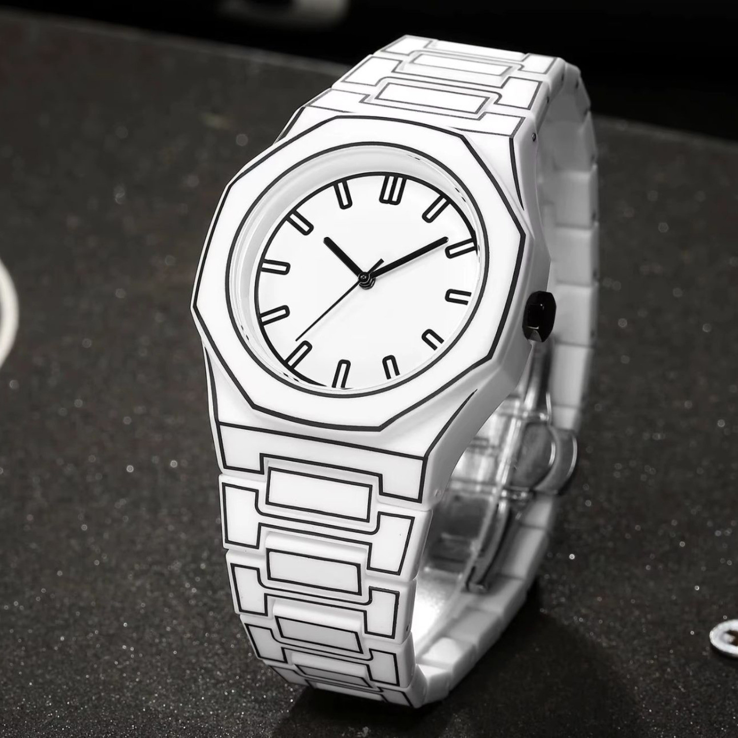 Image of PAPIO White Color Polycarbonate Strap Boys Analog Watch - For Men MN-258 WH-BLK