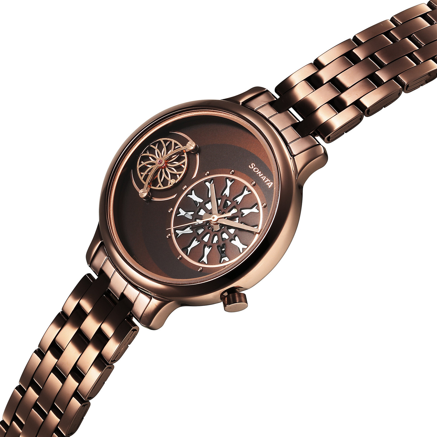 Image of SONATA Unveil- 3.0 Sonata Unveil Brown Dial Brown Metal Strap Analog Watch - For Women